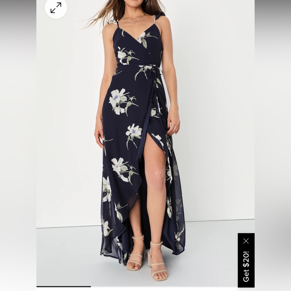 Lulus All Mine Navy Blue Floral Print High-Low Wrap